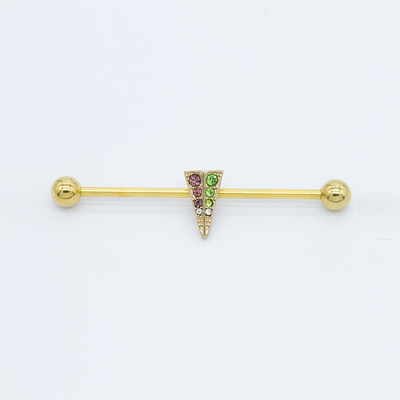 38mm Cool Industrial Piercing Jewelry ทอง อัญมณีคริสตัลสีสันสดใส Pyramid