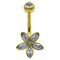 ดอกไม้ Marquise Crystals Silver Gold Navel Belly แหวนเหล็กผ่าตัดเจาะ 14G